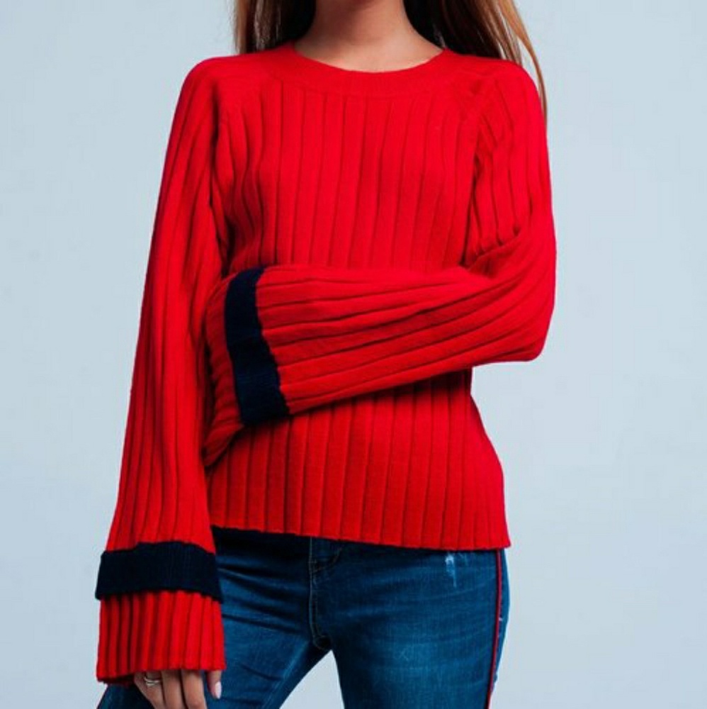 Q2 Red Sweater Bell Sleeve